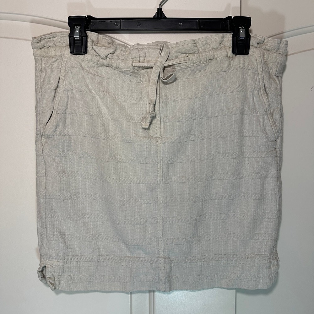 Loft‎ Cream Mini Skirt Linen Cotton Blend Drawstring Pockets Womens Small Petite